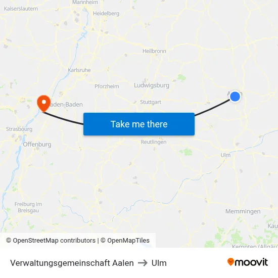 Verwaltungsgemeinschaft Aalen to Ulm map