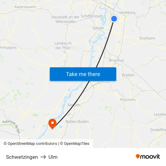 Schwetzingen to Ulm map
