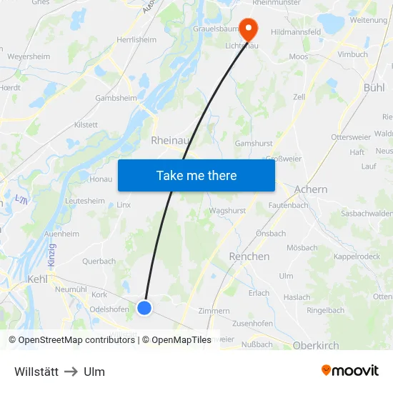 Willstätt to Ulm map