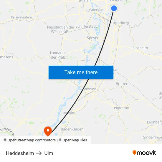 Heddesheim to Ulm map