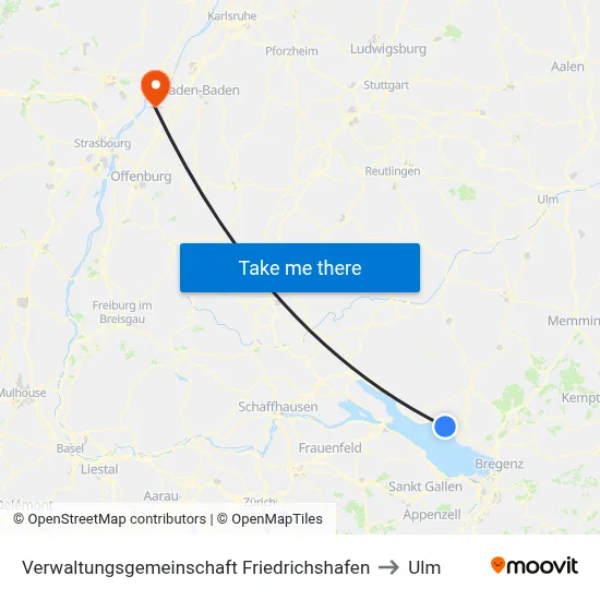 Verwaltungsgemeinschaft Friedrichshafen to Ulm map