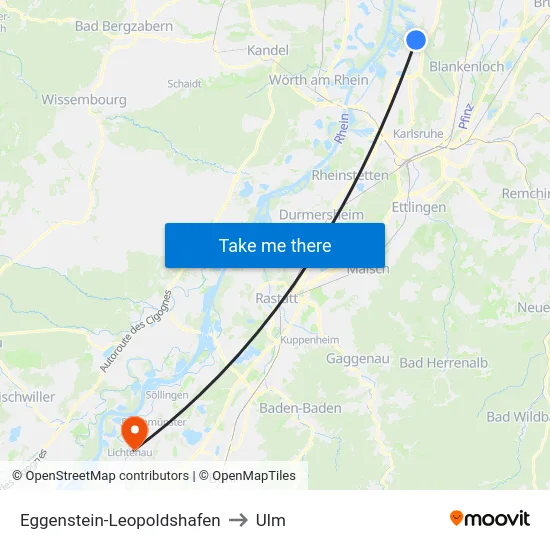 Eggenstein-Leopoldshafen to Ulm map