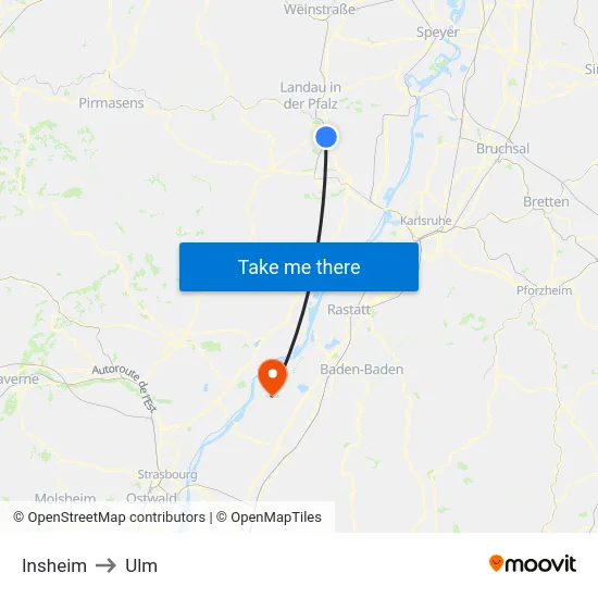 Insheim to Ulm map