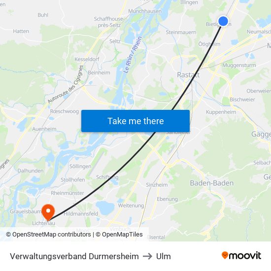 Verwaltungsverband Durmersheim to Ulm map