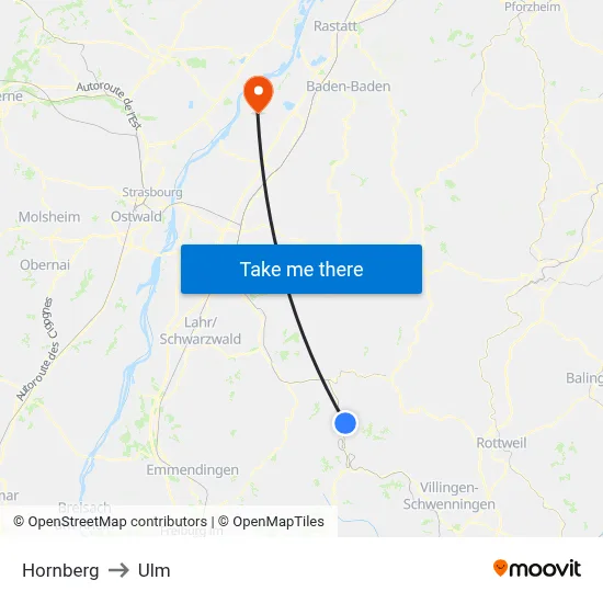 Hornberg to Ulm map