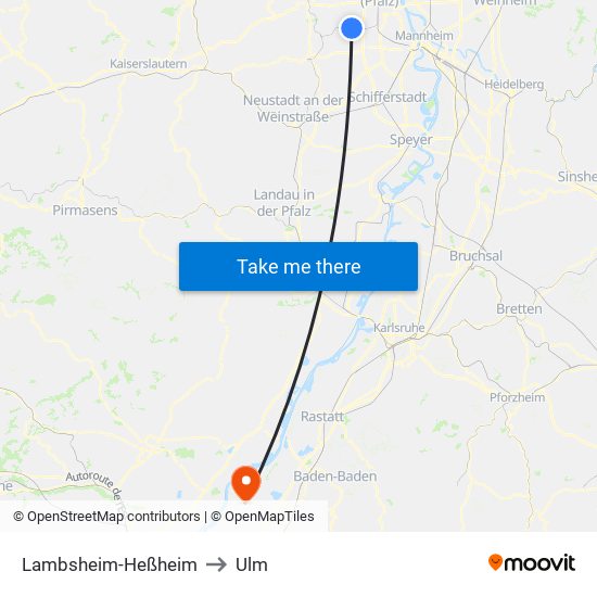 Lambsheim-Heßheim to Ulm map