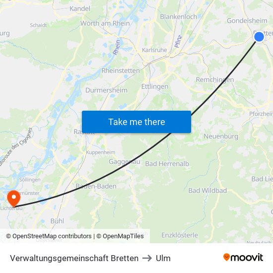 Verwaltungsgemeinschaft Bretten to Ulm map