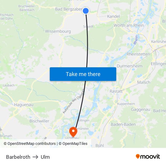 Barbelroth to Ulm map