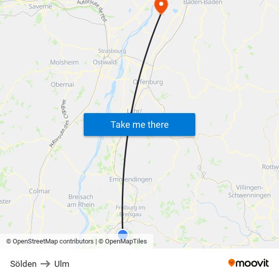 Sölden to Ulm map