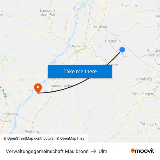 Verwaltungsgemeinschaft Maulbronn to Ulm map