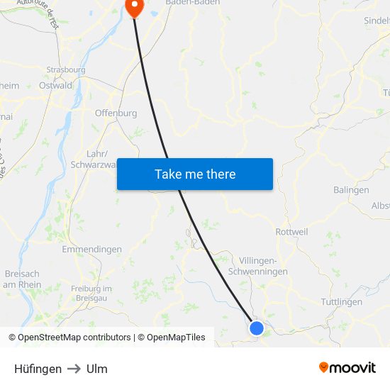 Hüfingen to Ulm map