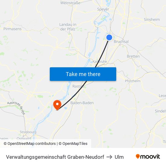 Verwaltungsgemeinschaft Graben-Neudorf to Ulm map