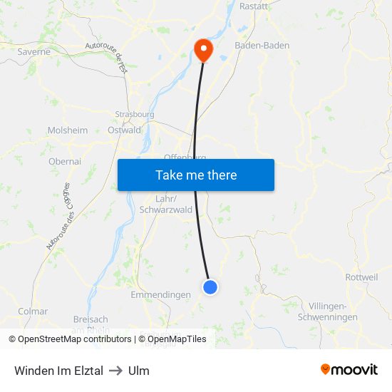 Winden Im Elztal to Ulm map