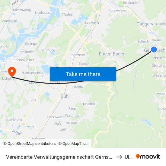 Vereinbarte Verwaltungsgemeinschaft Gernsbach to Ulm map