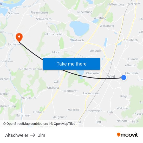 Altschweier to Ulm map