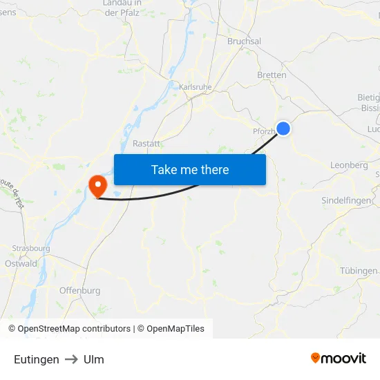 Eutingen to Ulm map