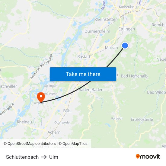 Schluttenbach to Ulm map