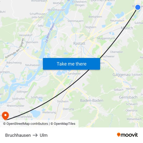 Bruchhausen to Ulm map