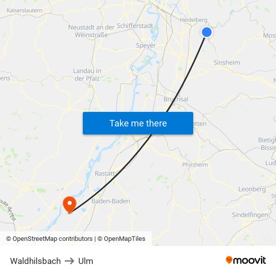 Waldhilsbach to Ulm map