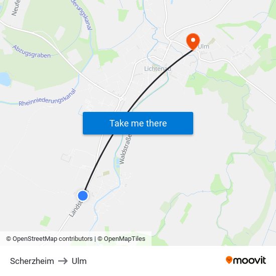 Scherzheim to Ulm map