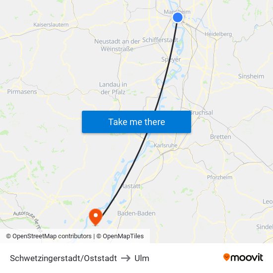 Schwetzingerstadt/Oststadt to Ulm map