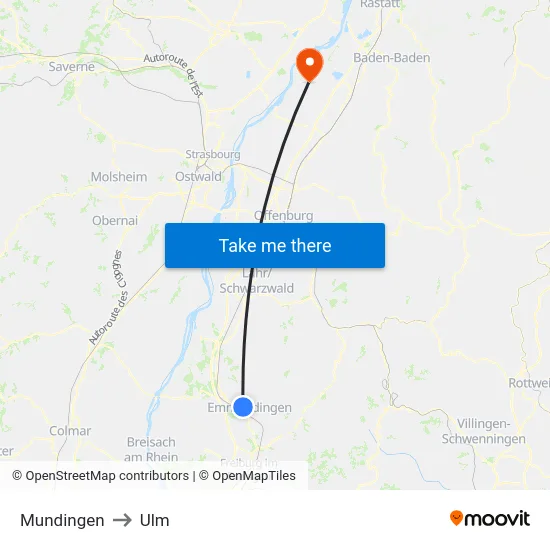 Mundingen to Ulm map