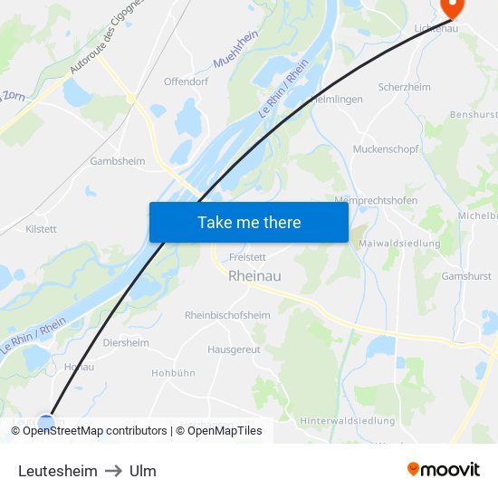 Leutesheim to Ulm map