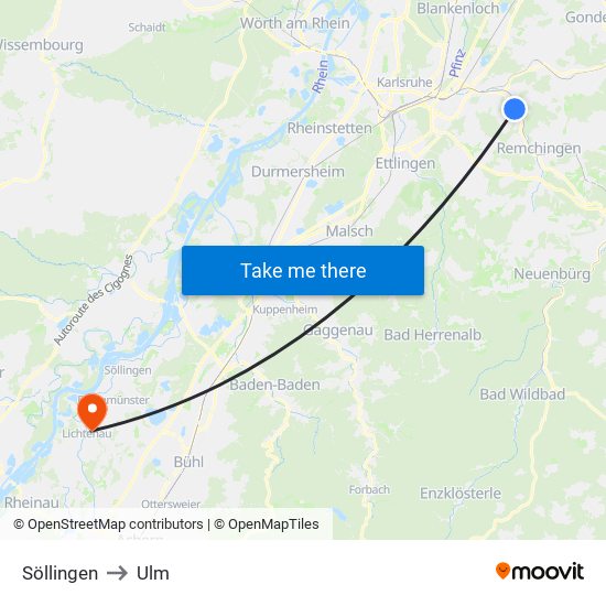 Söllingen to Ulm map