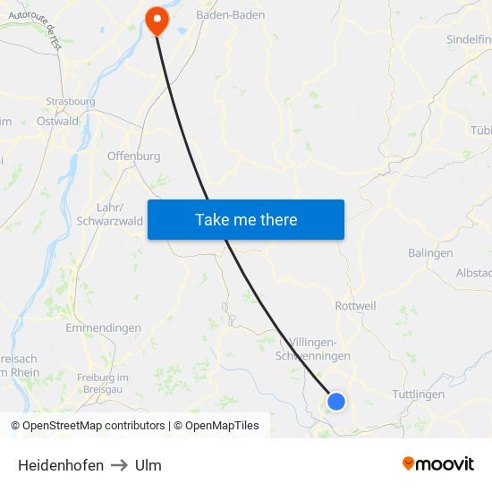 Heidenhofen to Ulm map