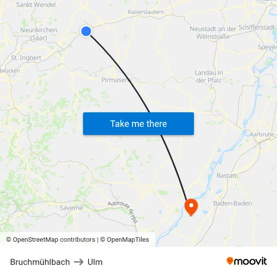 Bruchmühlbach to Ulm map