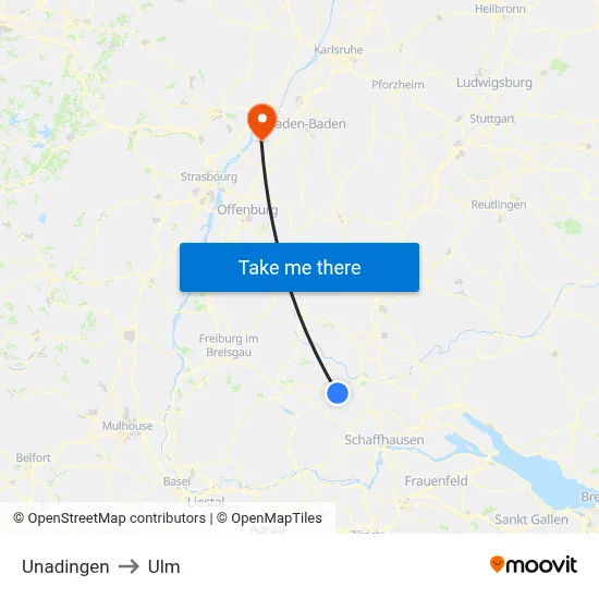 Unadingen to Ulm map