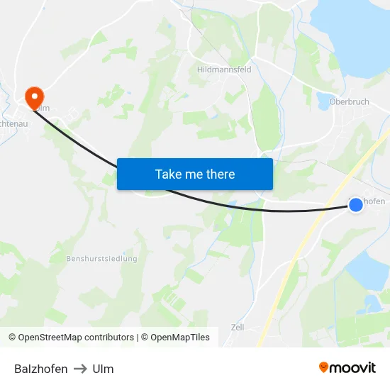 Balzhofen to Ulm map