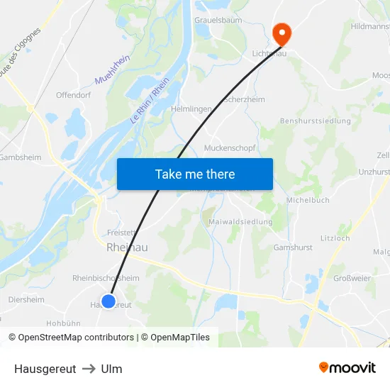 Hausgereut to Ulm map