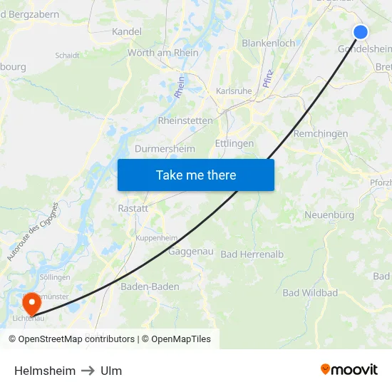 Helmsheim to Ulm map