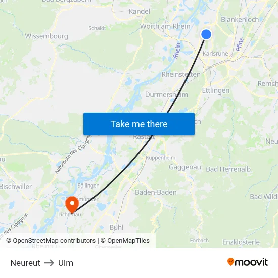 Neureut to Ulm map