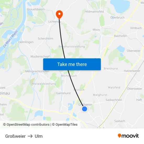 Großweier to Ulm map