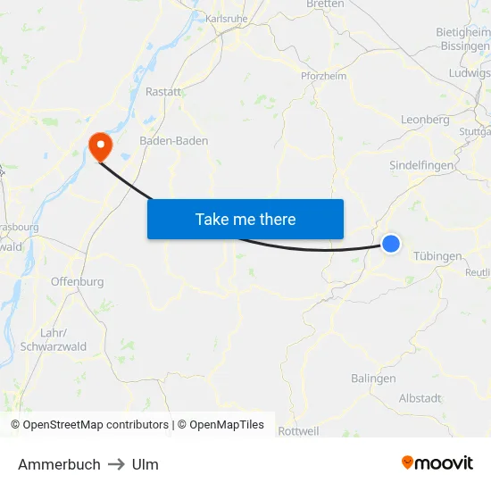 Ammerbuch to Ulm map