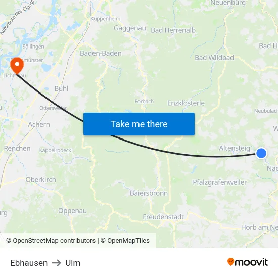 Ebhausen to Ulm map