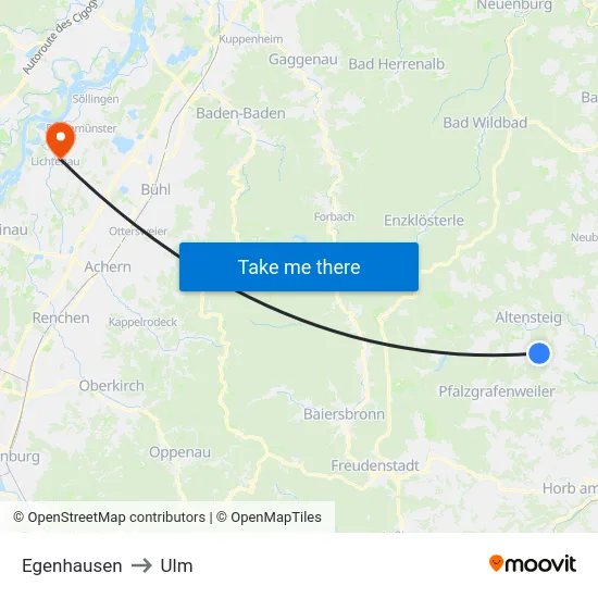 Egenhausen to Ulm map