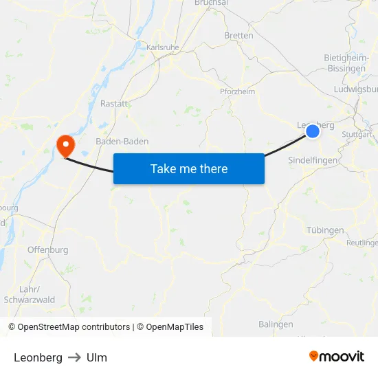 Leonberg to Ulm map