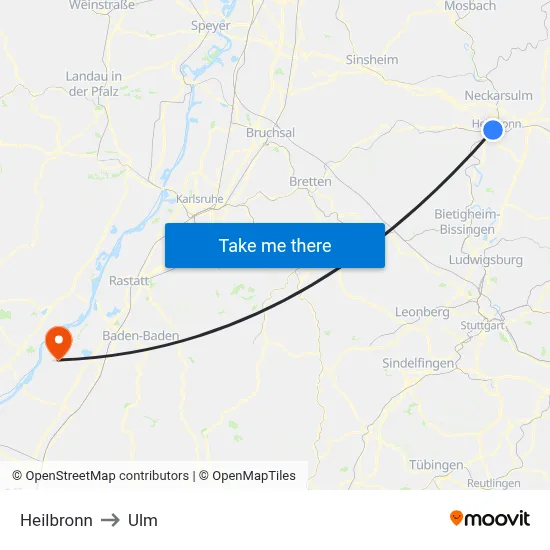 Heilbronn to Ulm map