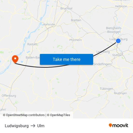Ludwigsburg to Ulm map