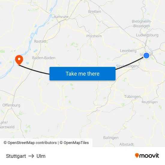 Stuttgart to Ulm map