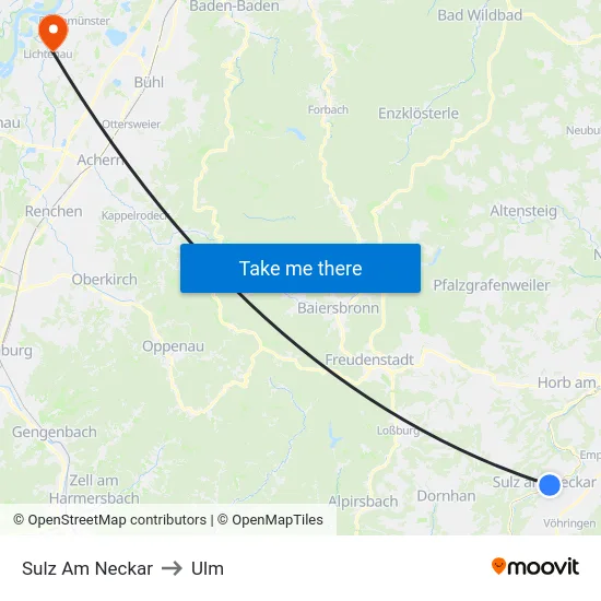 Sulz Am Neckar to Ulm map