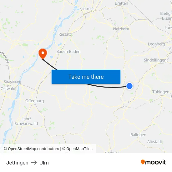 Jettingen to Ulm map