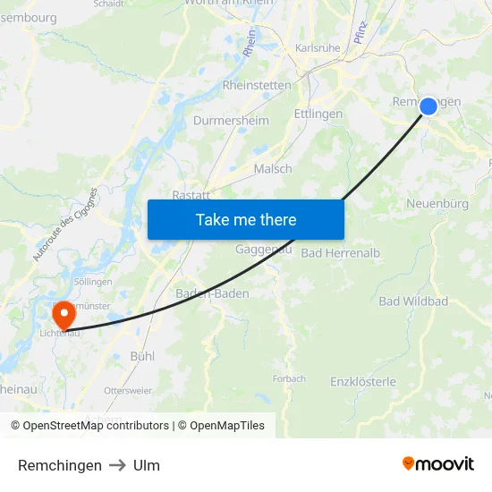 Remchingen to Ulm map