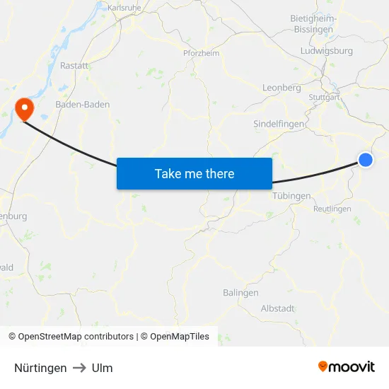 Nürtingen to Ulm map
