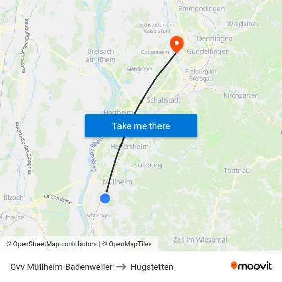 Gvv Müllheim-Badenweiler to Hugstetten map