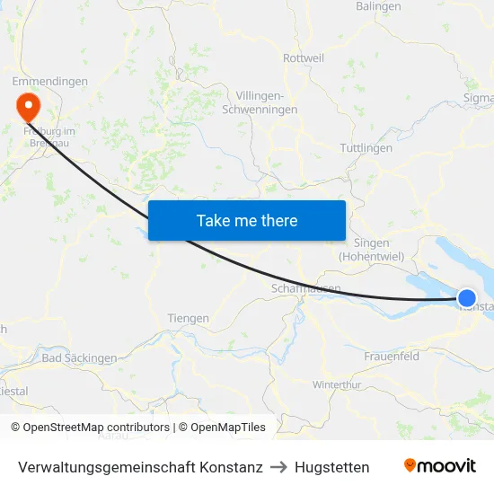 Verwaltungsgemeinschaft Konstanz to Hugstetten map