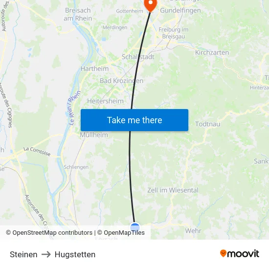 Steinen to Hugstetten map